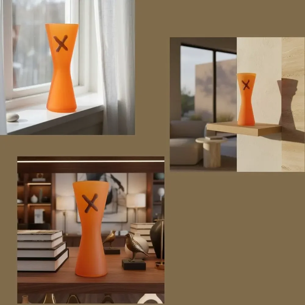 Vintage Studio Art Glass Vase-Frosted Orange-Modern-Memphis Style-Contemporary